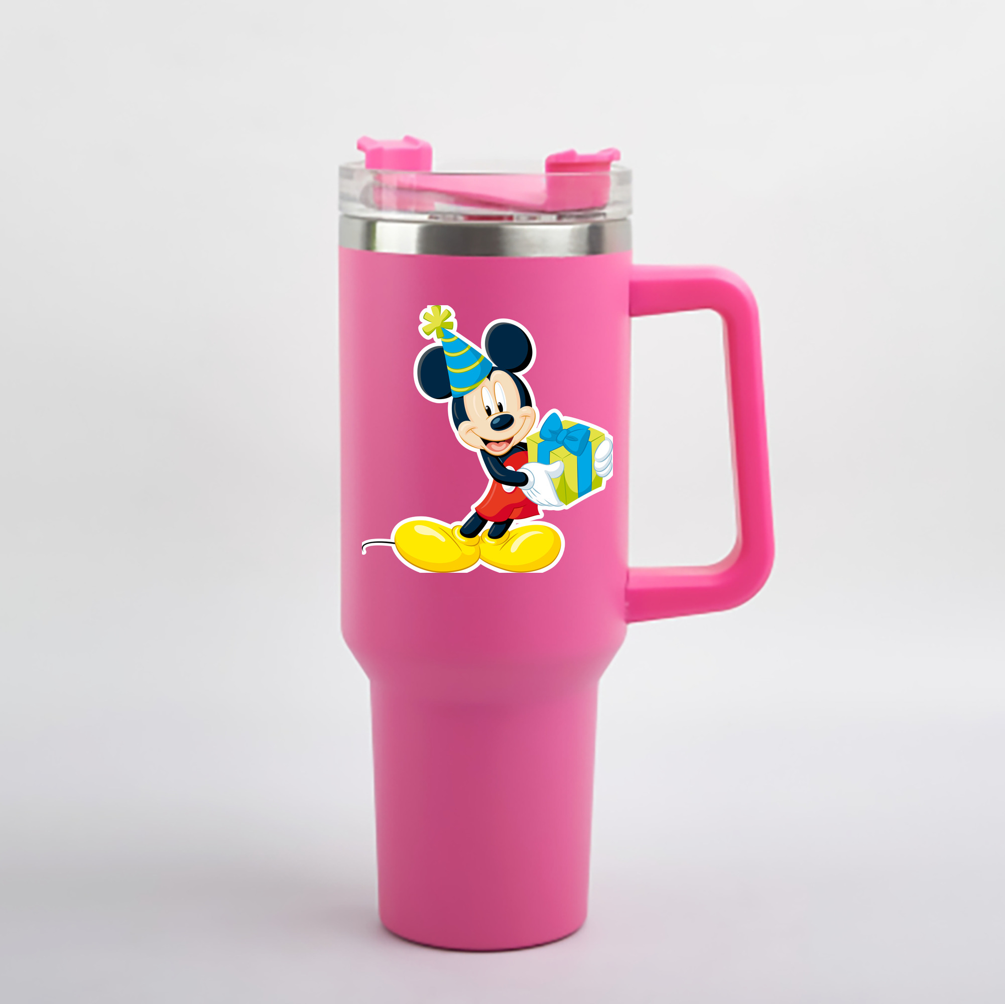 （画像用） ミッキーマウス Mickey Mouse 1200mL車用タンブラー - クリスタルステッカー（プラスチックストロー付き）